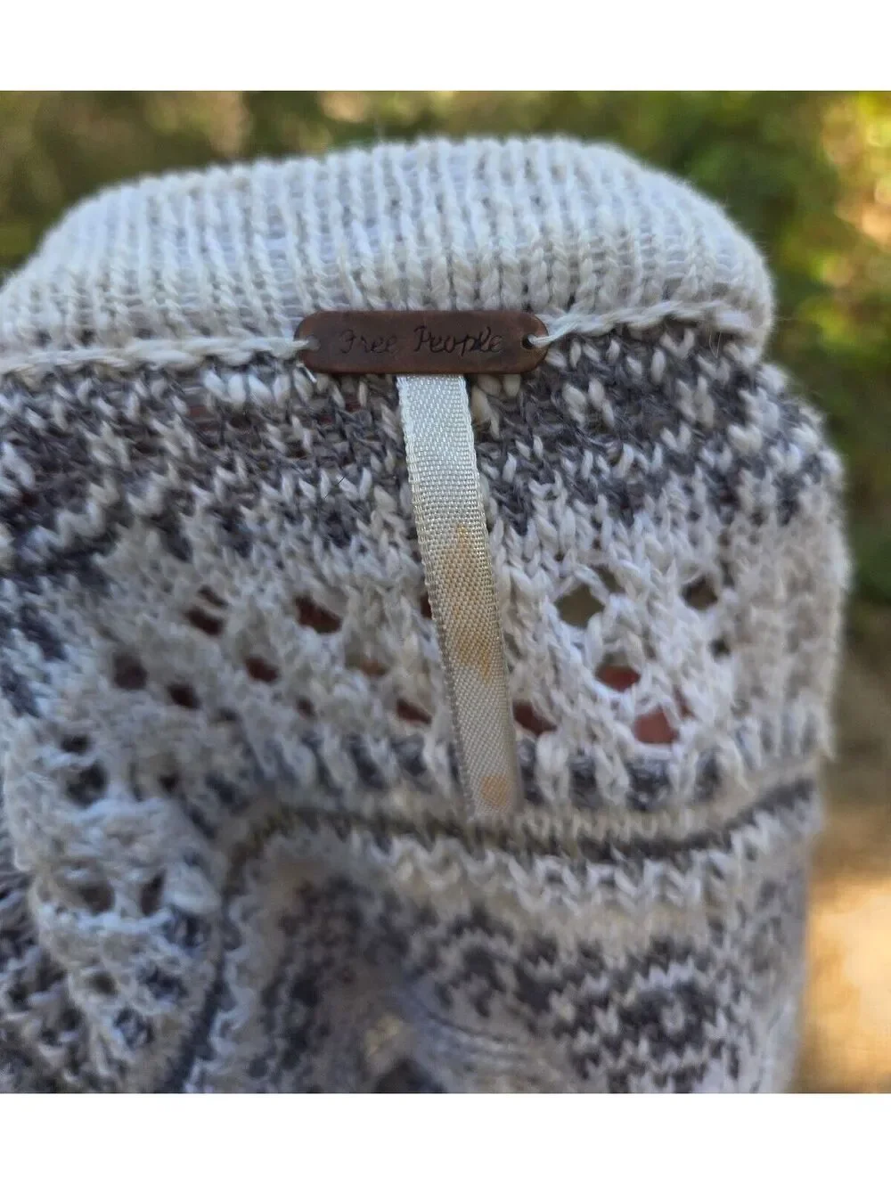 Free People Grey White Fair Isle Knit Open Cardigan Sweater Lagenlook Cottage